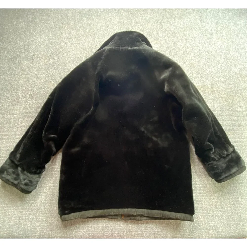 Vintage JLC Reversible Coat Womens L Black Suede Leather Faux Fur Zip Grunge Y2K